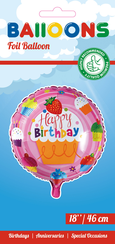 Happy Birthday Cupcakes Folie Ballong 48cm