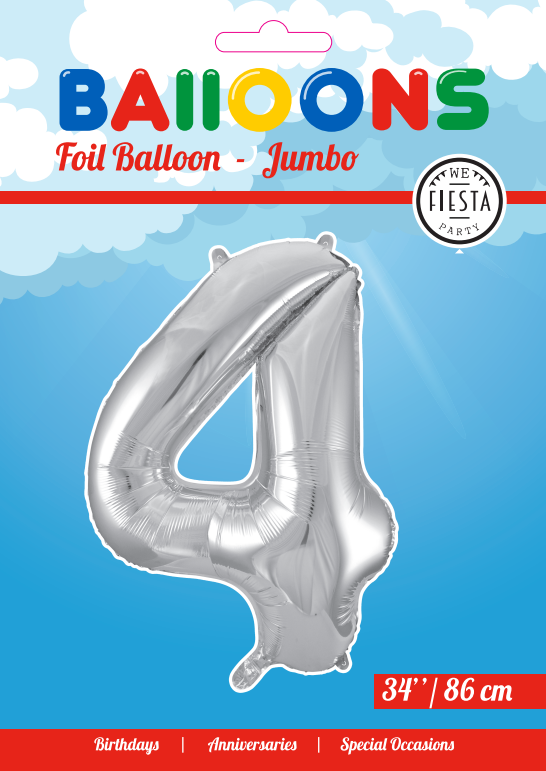 Silver 0-9 Folie Ballong